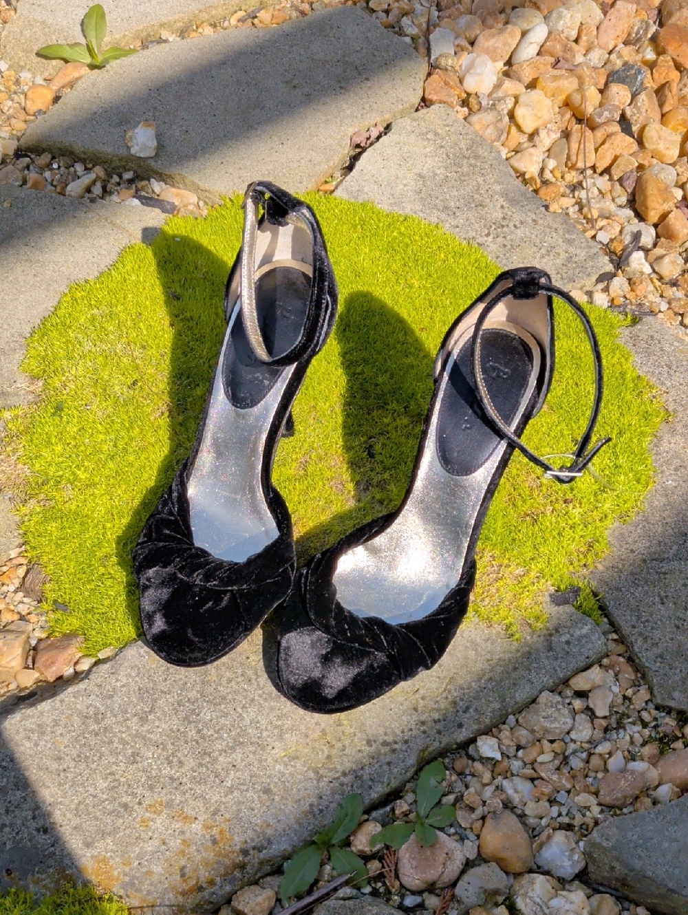 Boden Black Velvet Ankle-Strap Heels